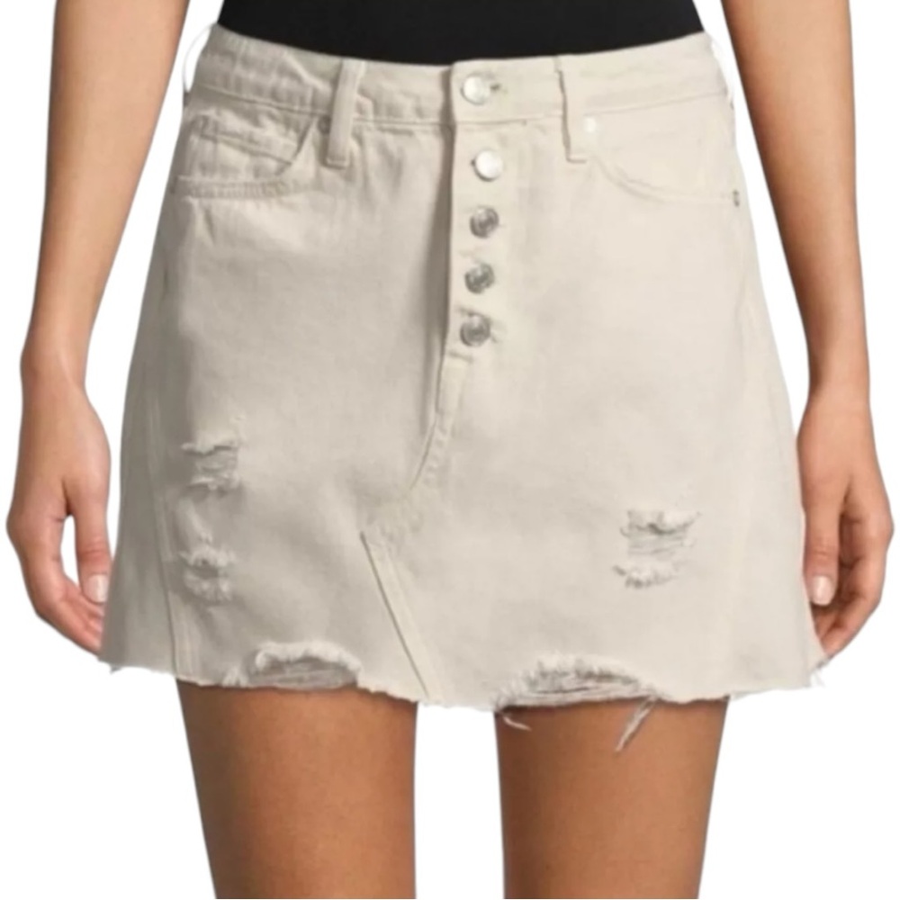 We‎ The Free Women’s White Distressed Denim A-Line Mini Skirt  Sz 29